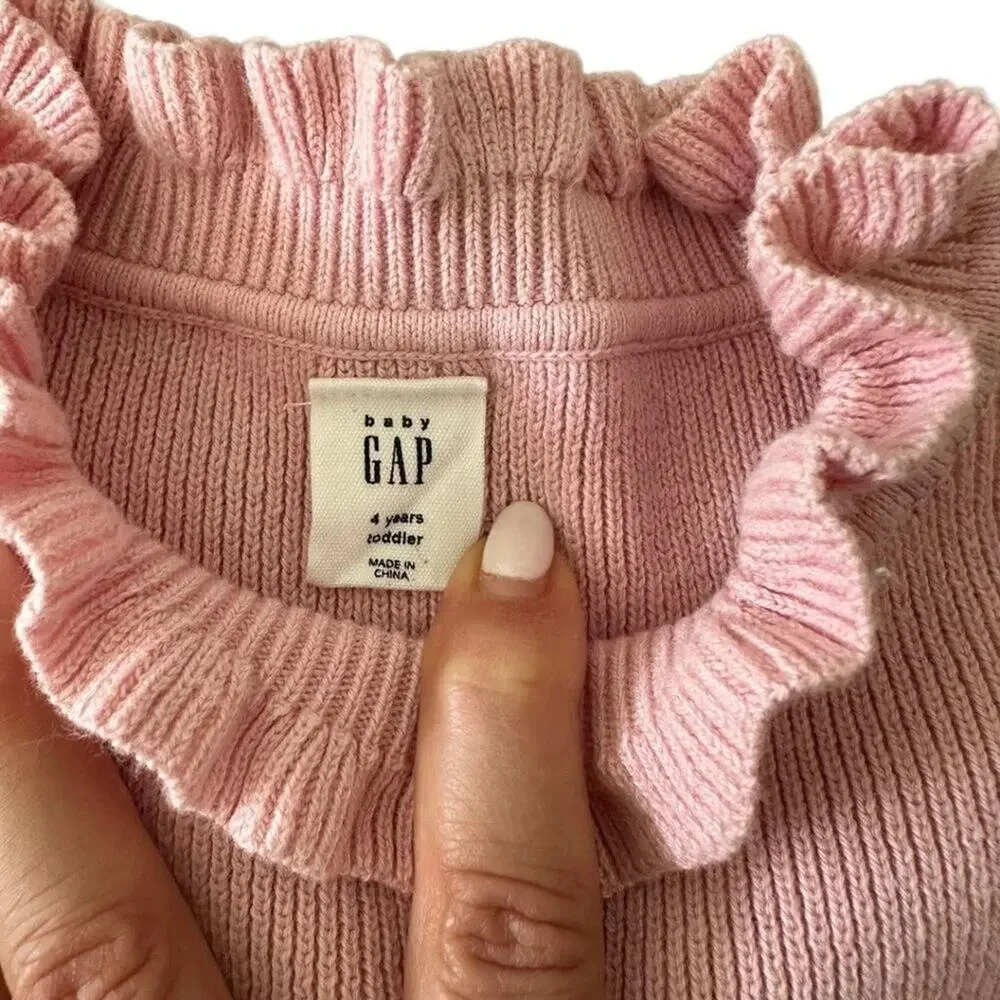 GAP Long Sleeve with Ruffles at Crew Neck and Cuff Pink 4T